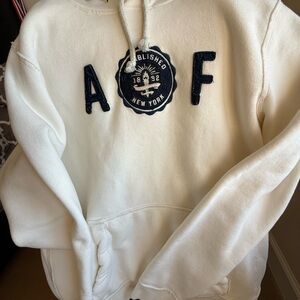 Abercrombie & Fitch White Hoodie with Navy Logo